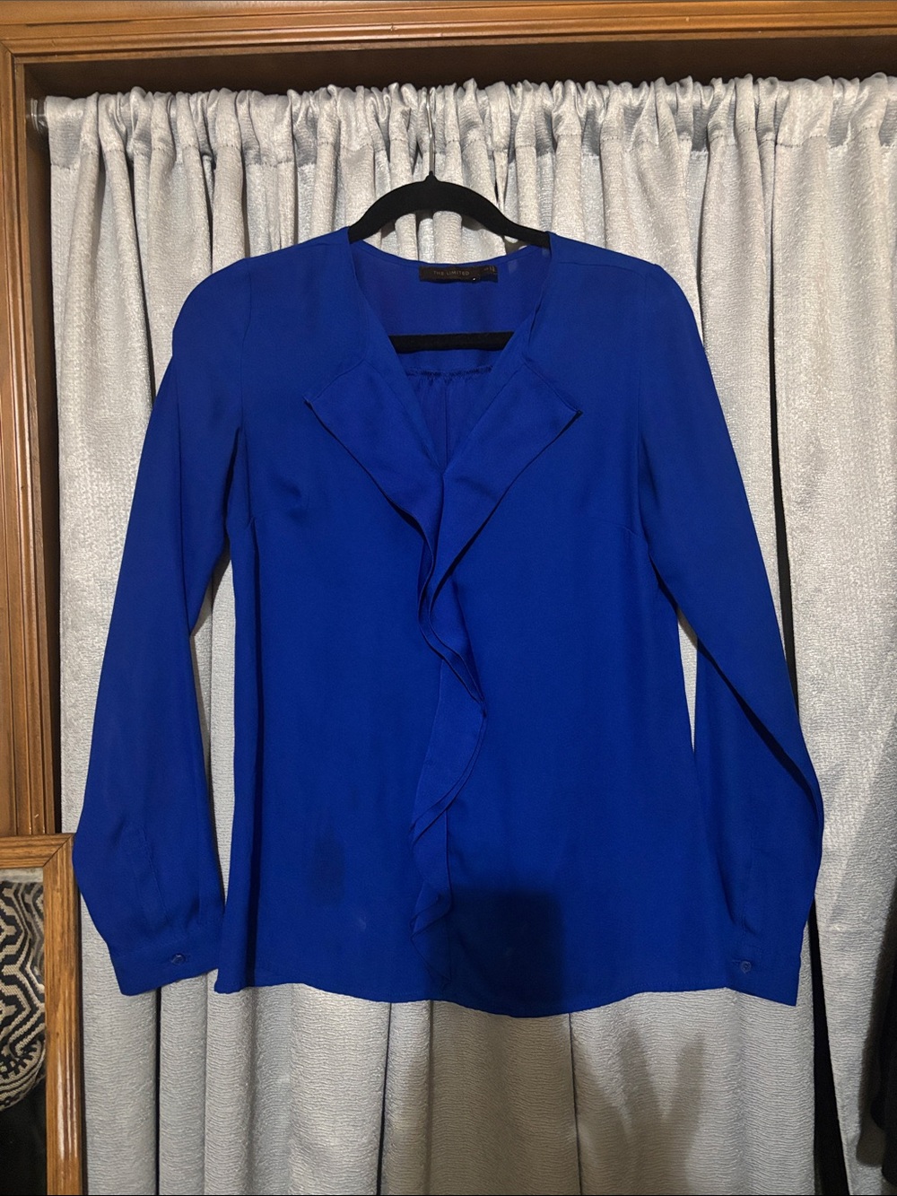 Women's Cobalt Blue Ruffle Front Blouse